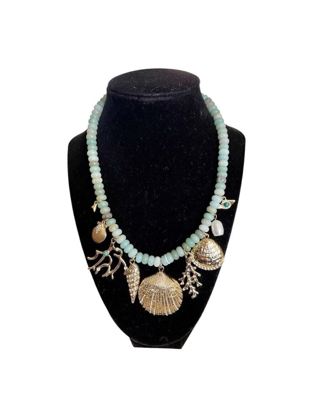House of Harlow 1960 Necklace, Amazonite Glass Stones, Freshwater Pearls Shells